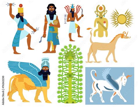 Ancient Babylonian Gods Creatures And Symbols Stock Illustration