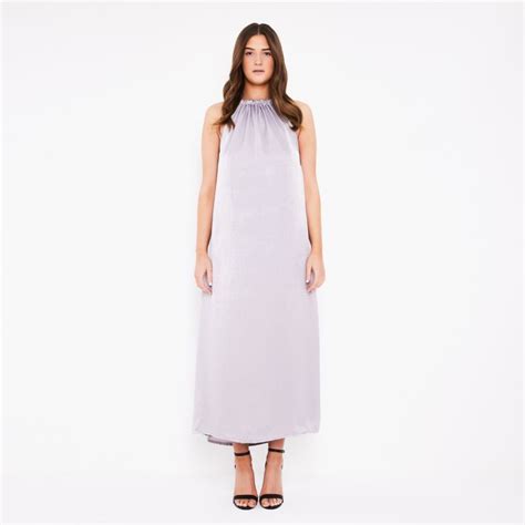 Tallulah Halter Satin Maxi Dress In Silver Grey Cocoove Wolf And Badger