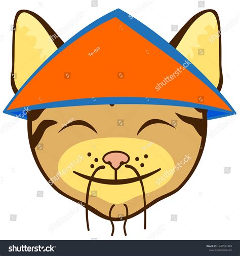 Emoji Stereotypical Chinese Cat Wearing Asian Stock Vector Royalty
