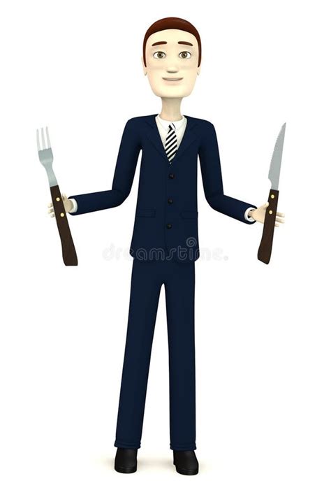 Cartoon Businessman With Fork And Knife Stock Illustration