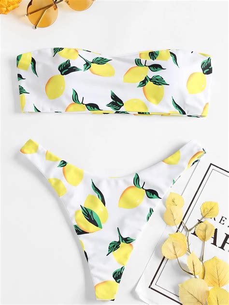 2018 sexy bikinis women lemon print bandeau bikini set swimsuit swimming suits bathing suits