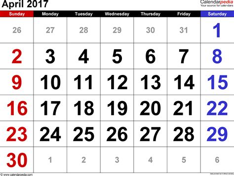 April 2017 Calendar Templates For Word Excel And Pdf