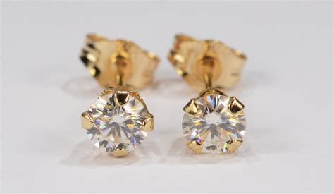 Moissanite Earrings 14 KT Yellow Gold 4mm Round Cut Genuine