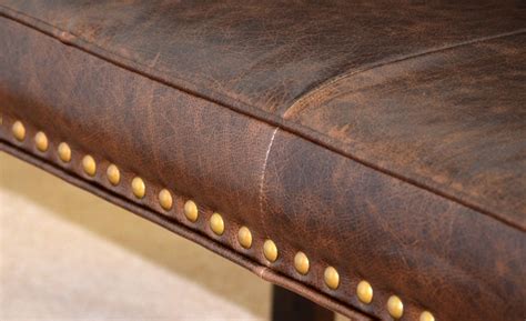 Antique Brown Genuine Leather Upholstered Dining Bench Ottoman Coffee