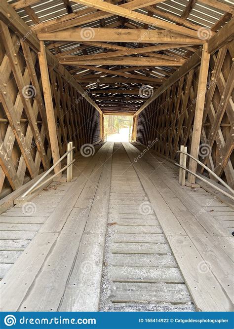 Inside Old Covered Wooden Bridge Stock Photo Image Of Covered Wooden