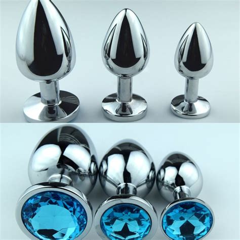 One Set S M L Stainless Steel Plated Jeweled Butt Plug Anal Vibrator Insert Metal Sex Stopper
