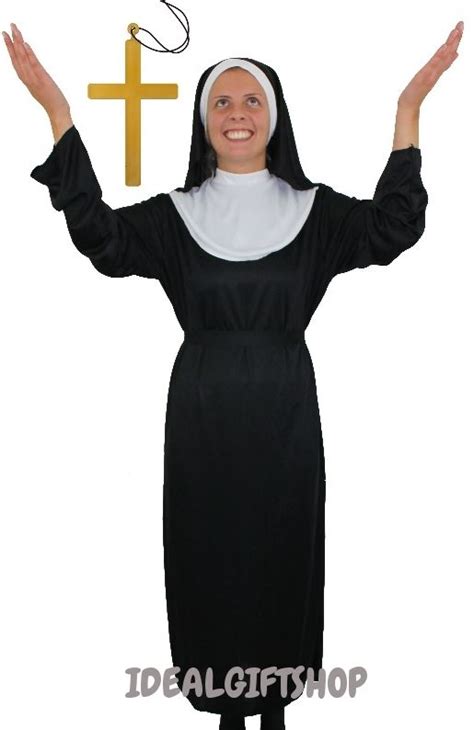 Nun Costume Ladies Black Habit Cross Religious Fancy Dress Superior