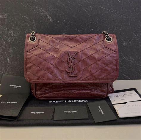 Fast Sale Good Deal Preloved Ysl Niki Medium Bordeaux 2018 Complete