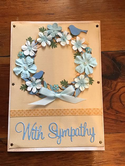 Beautiful Handmade Diy Sympathy Card With Flowered Wreath And Blue