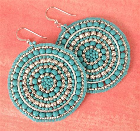 Silver And Turquoise Seed Beaded Earrings Big Bold Etsy