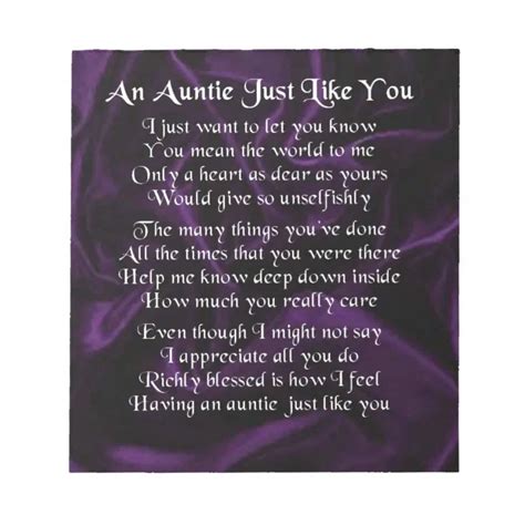 auntie poem purple notepad zazzle