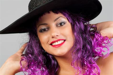 Portrait Of Beautiful Girl With Purple Hair Stock Photo Image Of