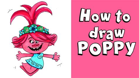how to draw poppy from trolls world tour step by step drawing tutorial guided cartoon character