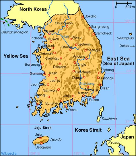 Map of south korea (physical). Geografi Korea Selatan - Wikipedia bahasa Indonesia ...