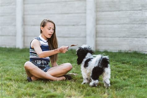 Teen Girl Playing With Her Dog By Stocksy Contributor Ronnie Comeau