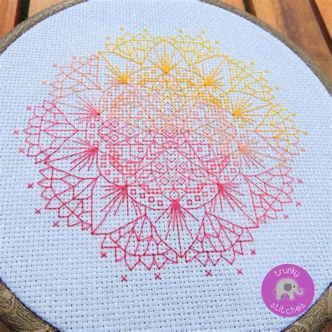 Modern Blackwork Mandala Flower Chart Mandala Cross Stitch Etsy