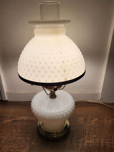 Vintage Hobnail White Milk Glass Electric Table Hurricane Lamp