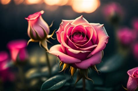 Premium Photo A Pink Rose In The Garden With The Sun Shining On It