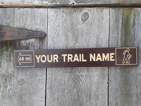 Custom Hiker Trail Hiking Trail Sign Routed Carved Sign Dark Etsy