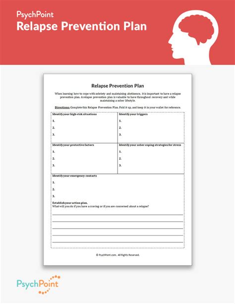 Relapse Prevention Plan Worksheet Psychpoint
