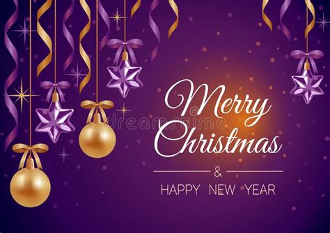 Merry Christmas And Happy New Year Vector Illustration Purple And