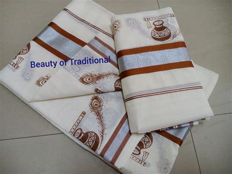Avanika Collections Kerala Traditional Cotton Silver Fancy Printed