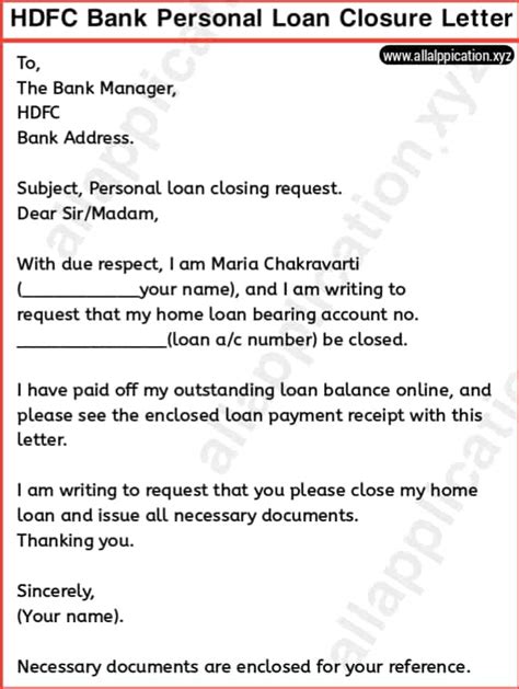 Hdfc Bank Personal Loan Closure Letter Samples Format