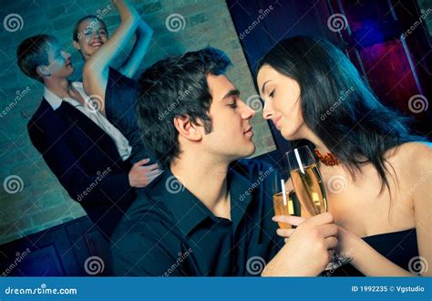 Two Young Happy Couples At Celebration Or Night Party Stock Image Image Of Date Color 1992235