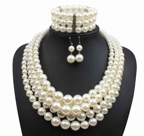 faux pearl necklace earring bracelet sets for bride bridesmaid wedding party prom jewelry