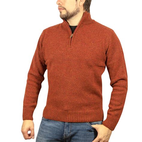 100 Shetland Wool Half Zip Up Knit Jumper Pullover Mens Sweater