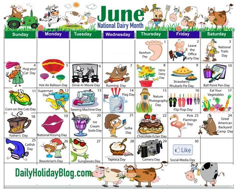Here Is Your Free June Calendar From Daily Holiday Blog Wacky