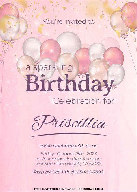 9 Aesthetic Sparkling Birthday Invitation Templates Free Printable