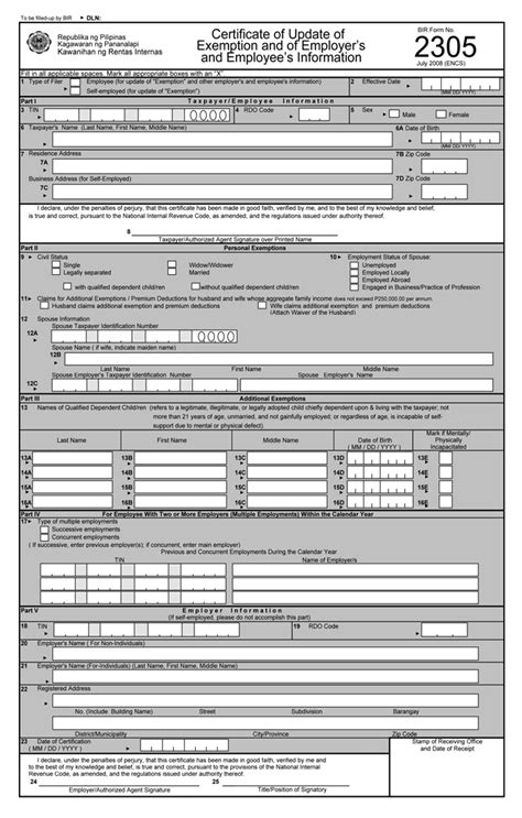 Bir Form 2305 Fillable Pdf Printable Forms Free Online