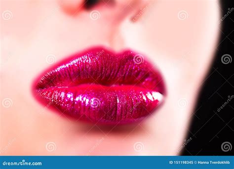 Beauty Sensual Lips Beautiful Lip Sensual Lip Close Up Big Lips Bright Lipstick Stock Image