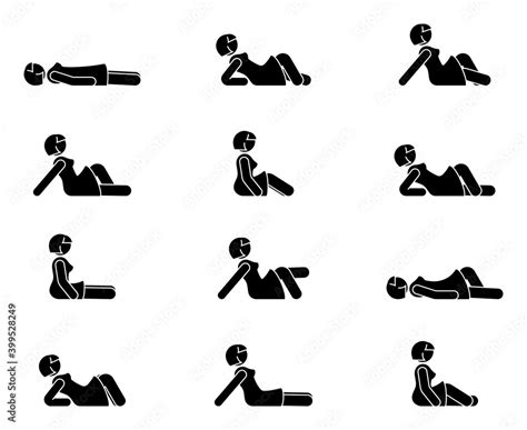 Stick Figure Female Lie Down Various Positions Vector Illustration Icon Set Woman Person