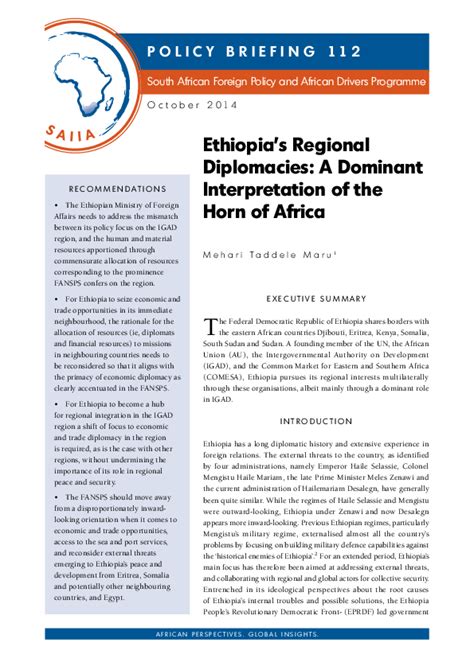 Pdf Ethiopias Regional Diplomacies A Dominant Interpretation Of The