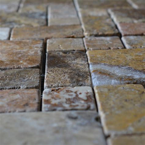 Mini Versailles 3 Size Pattern Scabos Travertine Tumbled Mosaic Tile