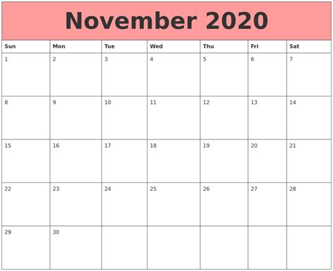 November 2020 Calendars That Work