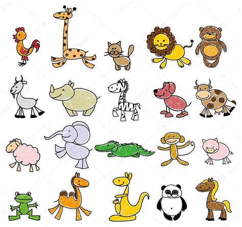 Dibujos infantiles de animales garabatos vector, gráfico vectorial