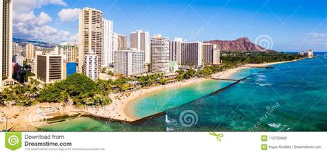 Aerial View Of Waikiki Beach And Diamond Head Crater Stock Photo
