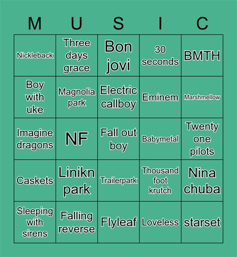 What Music Do You Have In Common With Bingo Card