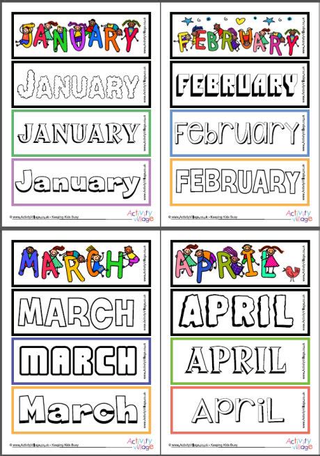 Months Of The Year Colouring Bookmarks