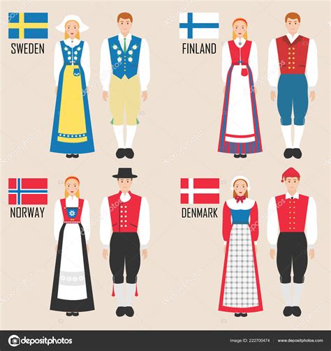 Scandinavian Man Woman Traditional Costumes Sweden Finland Norway