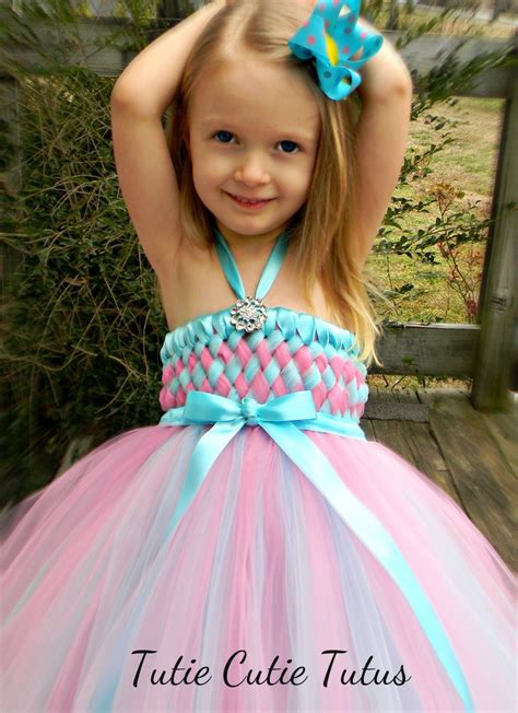 Flower Girl Woven Tutu Dress In Robin Egg Blue And Pink 2t 5t Tutus