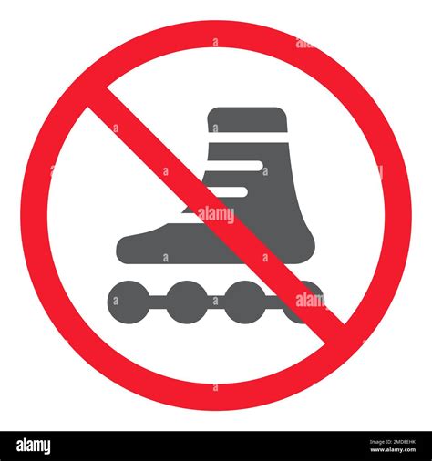 No Roller Skates Glyph Icon Prohibition And Forbidden No Skating Sign