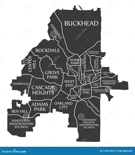 Atlanta Georgia City Map Usa Labelled Black Illustration Stock Vector