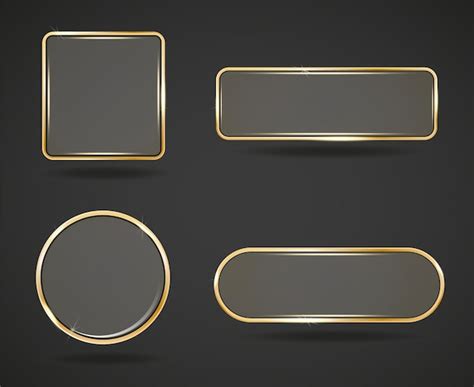 Premium Vector Set Of Golden Glass Buttons Square Round Website Element
