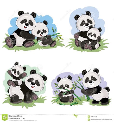 Vector Cartoon Set Of Cute Panda Bear Characters Stock Vector