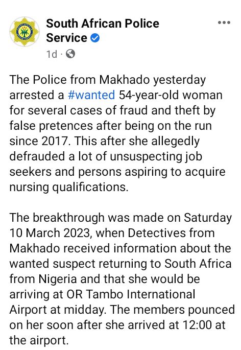 Nigerian Woman Arrested At Or Tambo International Airport After 5 Years On The Run For Allegedly