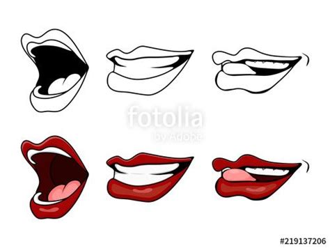 cartoon lips smile set isolated on white background stock image and lips cartoon white